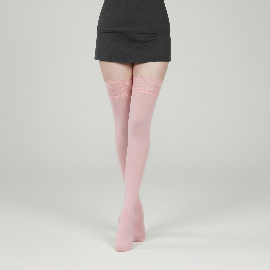 Панчохи жіночі з мереживом що облягають XS-S Рожевий - фото 2