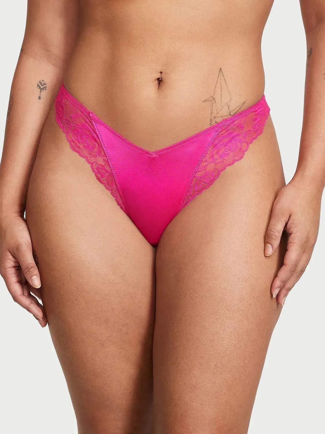 Трусики стринги Victoria's Secret Very Sexy Rose Lace-Trim High-Leg Thong Panty S Розовый (27065639)