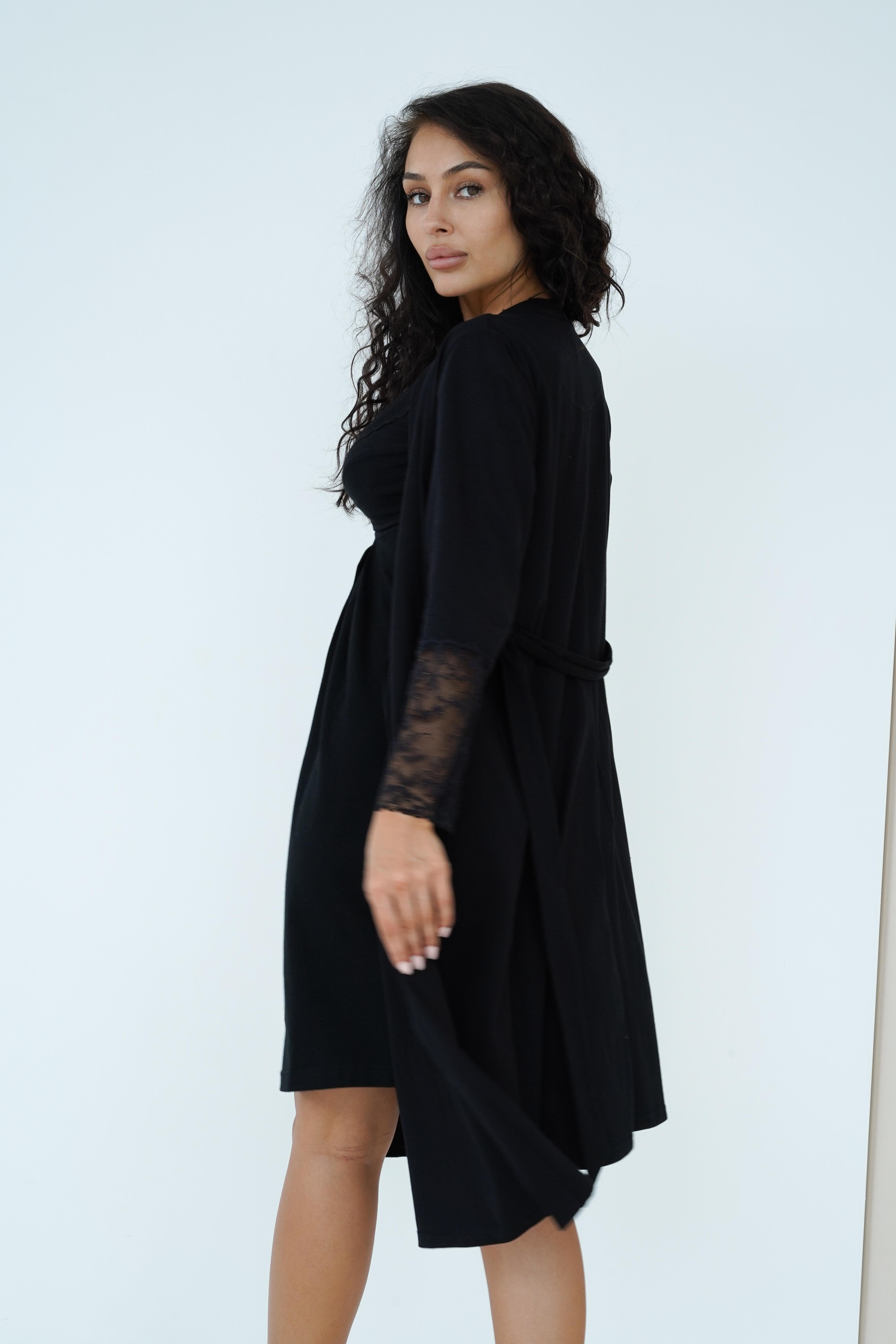Халат для беременных и кормящих мамочек Soft&Lace XL Черный (144260)