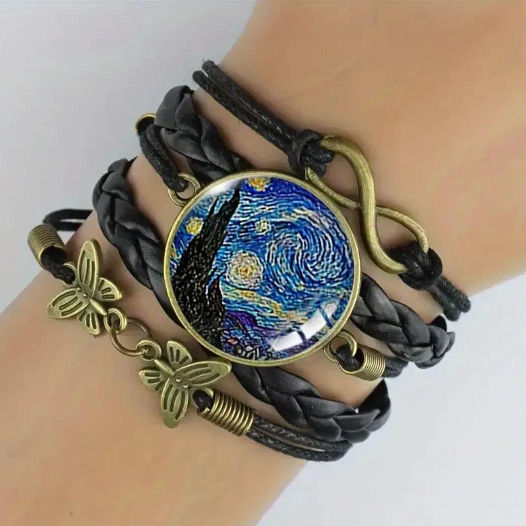 Браслет з екошкіри на металевій застібці Зоряна ніч Чорний (00092)