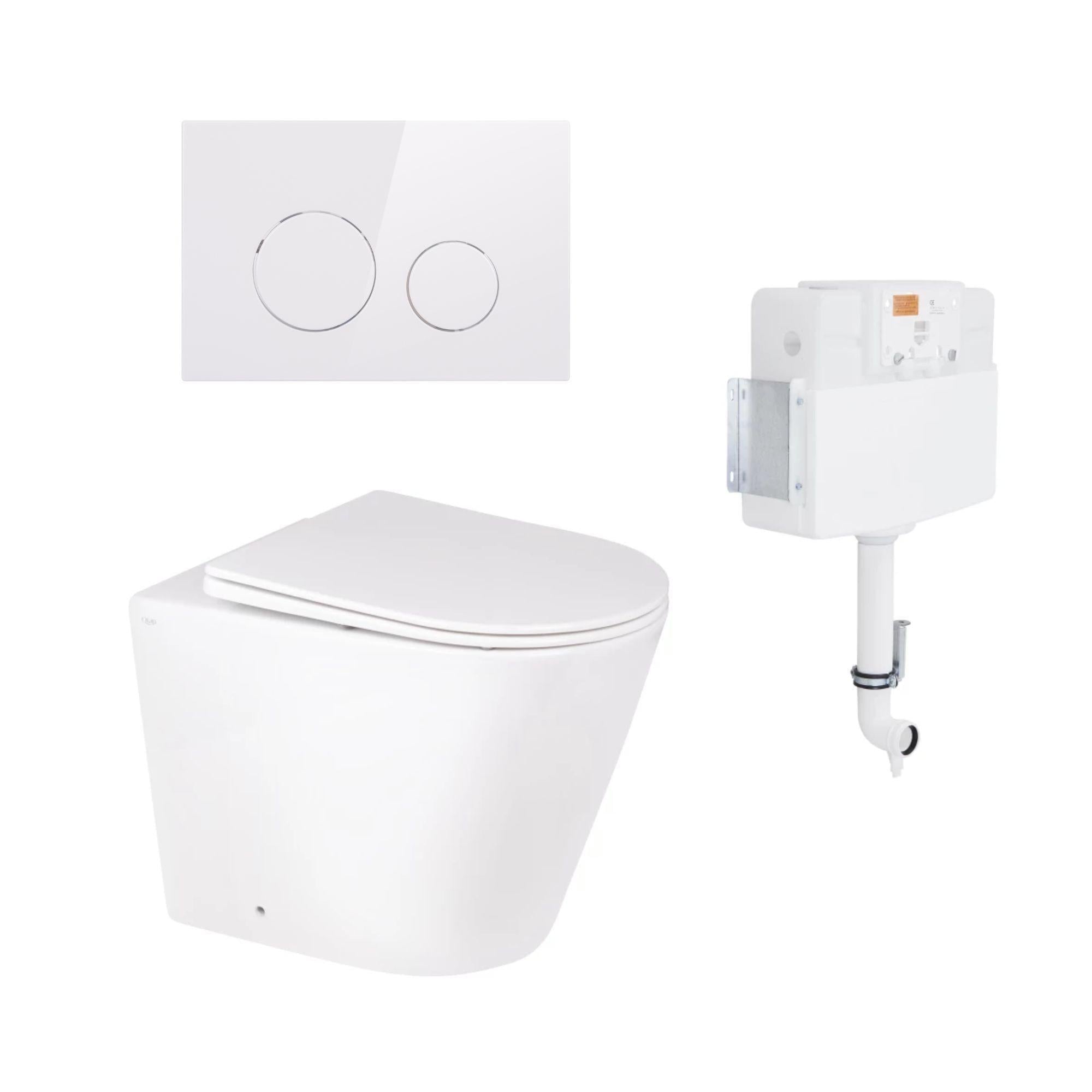 Комплект Qtap Swan напольный унитаз Rimless QT16223178W/инсталляция Nest/клавиша круглая White (QT0122490S4Q1/QT0111M11110W)