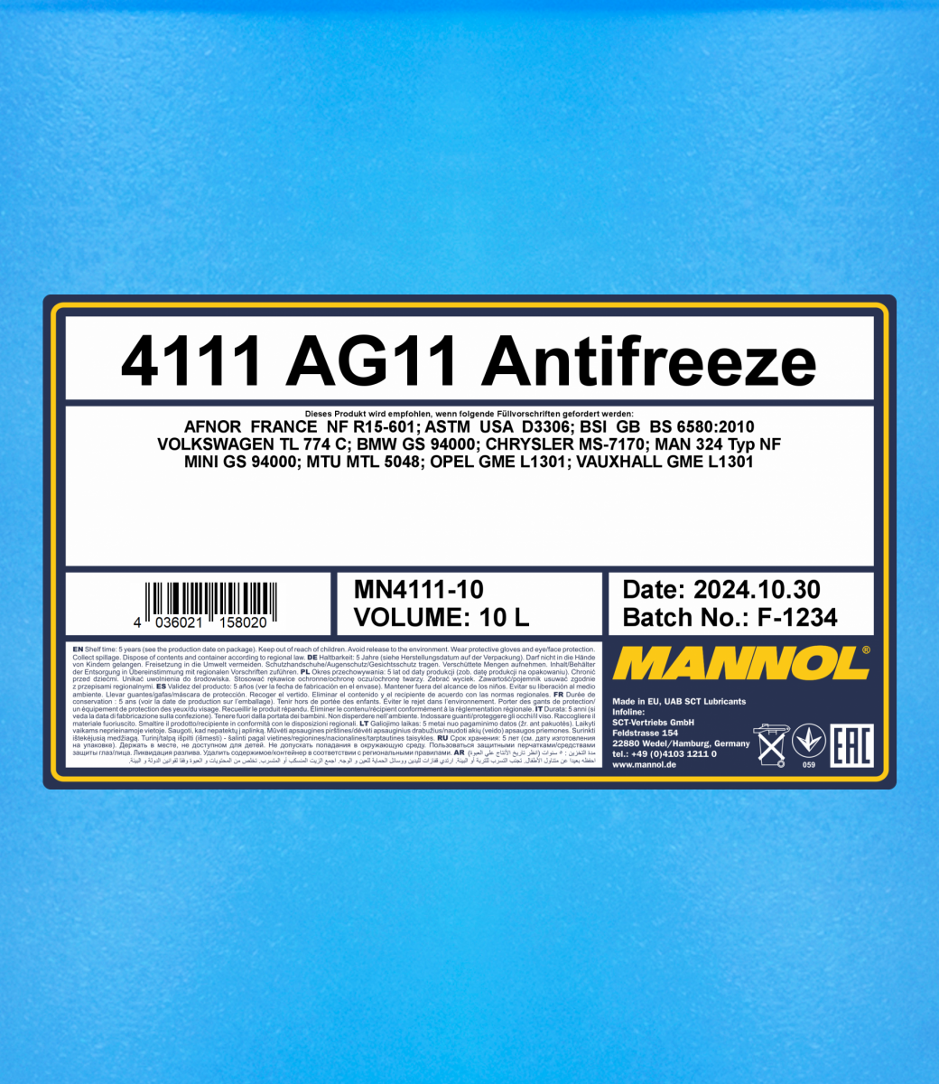 Концентрат антифриза Mannol 4111 Longterm Antifreeze AG11 10 л Синий (MN4111-10) - фото 2 Концентрат антифриза Mannol 4111 Longterm Antifreeze AG11 10 л Синий (MN4111-10) - фото 2
