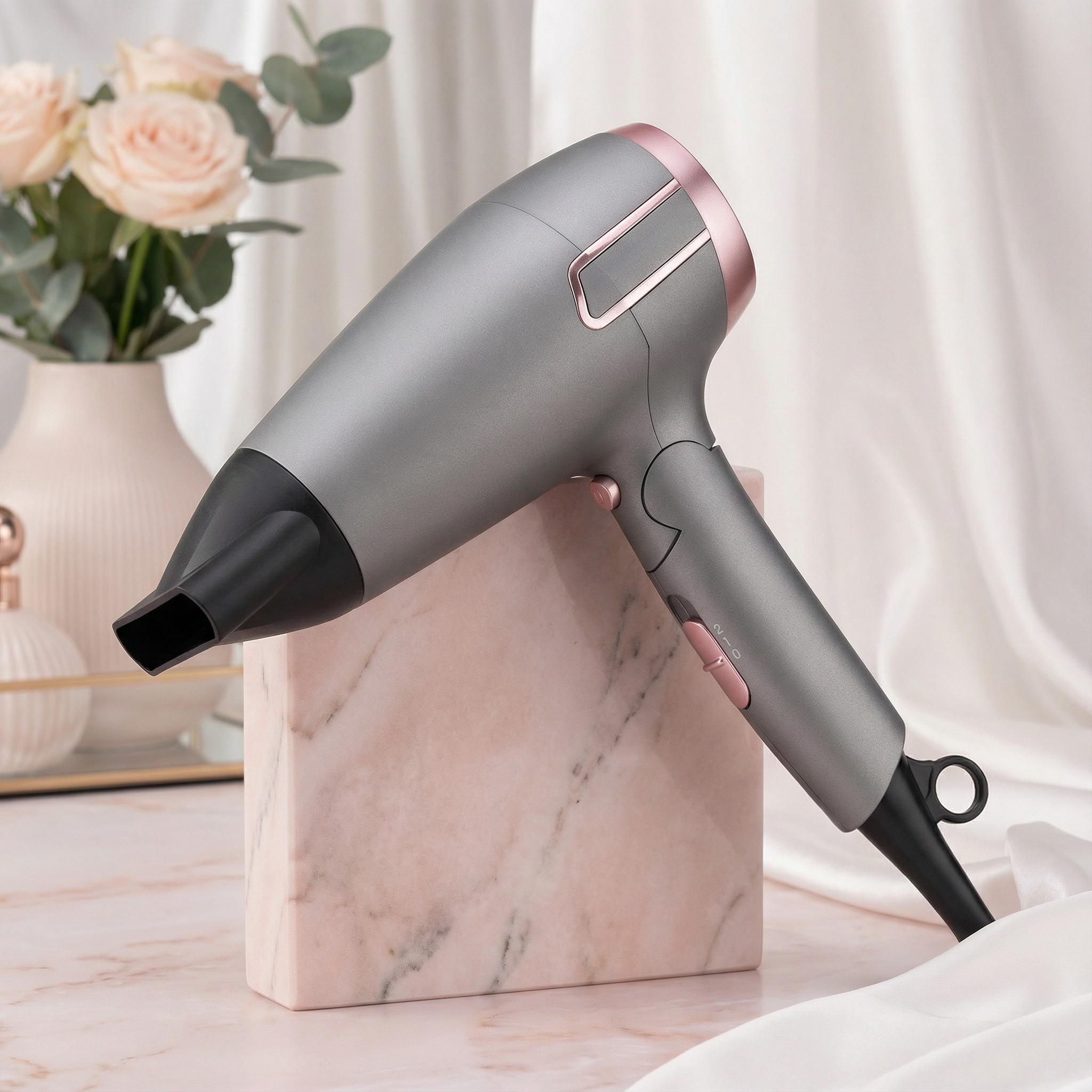 Дорожный фен для волос концентратор со складной ручкой холодным обдувом 2 режима скорости 2 температуры 2000 Вт Серый с розовым (HD-R350PT1)