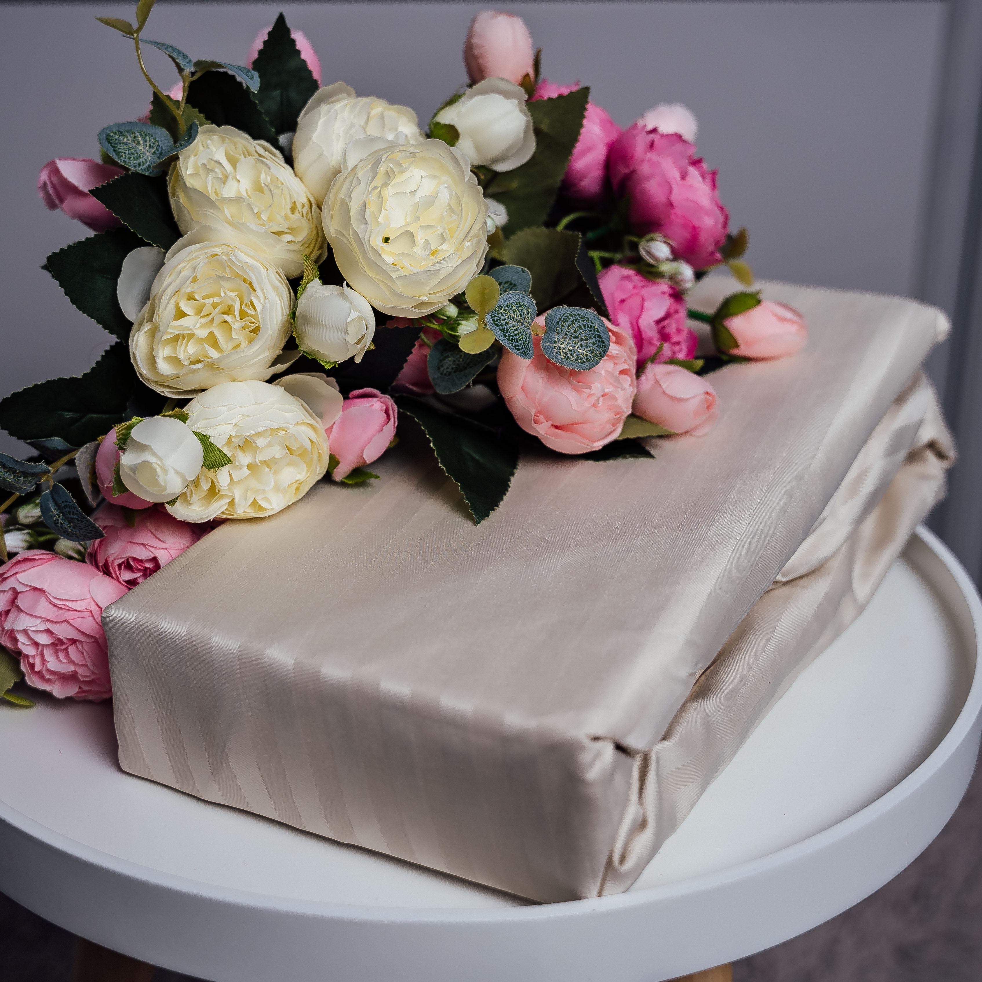 Наматрасник однотонный обычная полоска полутораспальная 160х200 см Молочный (87278)