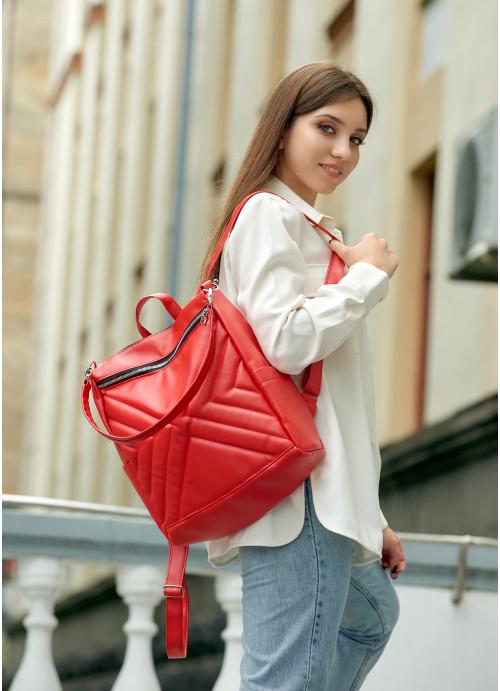 Рюкзак-сумка женский Sambag с декоративной прострочкой Красный (6430311534)