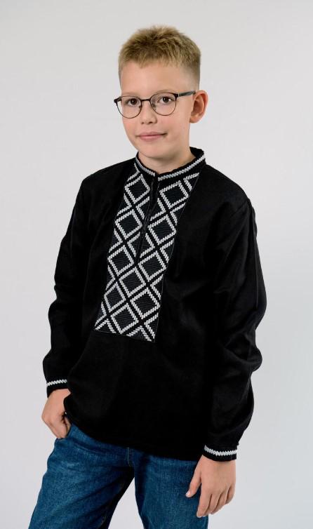 Вышиванка на мальчика натуральный лен с длинным рукавом 158 см Черный (1807390321) - фото 4