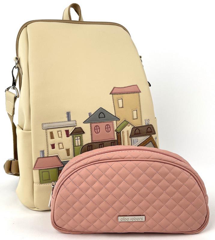 Рюкзак жіночий з косметичкою Alba Soboni N23001 Бежевий