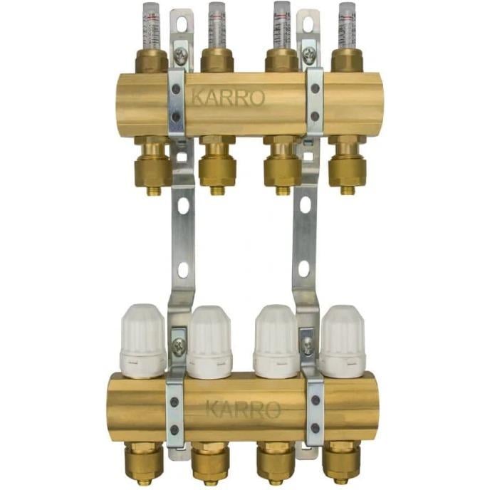 Колектор для теплого пола Karro 1"x3/4" 4 выхода, с расходомерами (KR0453)