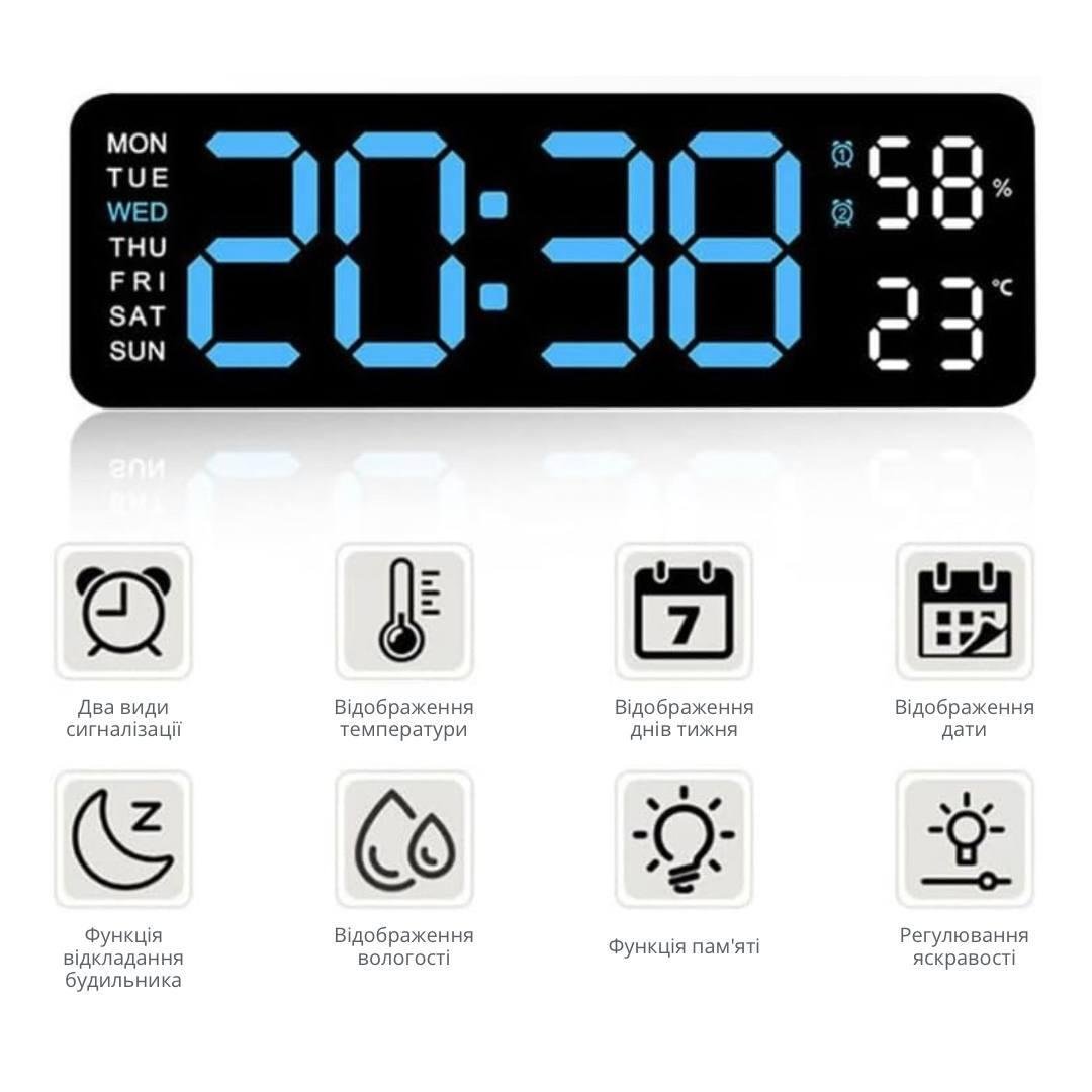 Часы настольные/настенные электронные Bodasan с синими LED цифрами с термометром и будильником (CL02) - фото 6 Часы настольные/настенные электронные Bodasan с синими LED цифрами с термометром и будильником (CL02) - фото 6