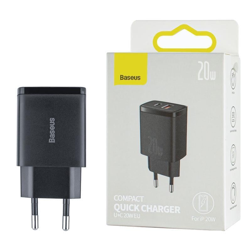 Зарядний пристрій BASEUS Compact Quick Charger U+C 20W EU Black (CCXJ-B01)