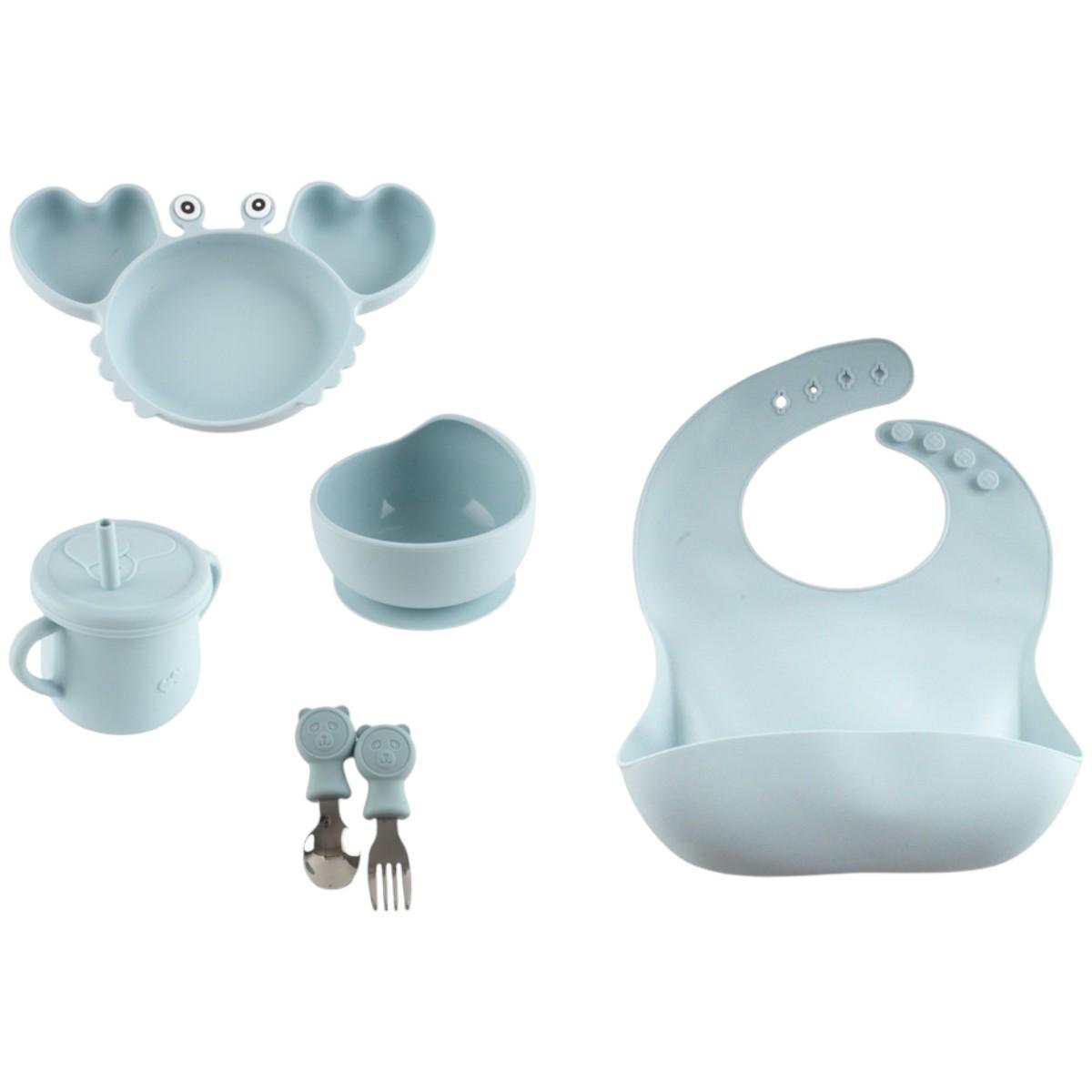 Набор посуды для кормления Tableware Set Крабик детский силиконовый 6 предметов (MA-4908) - фото 1