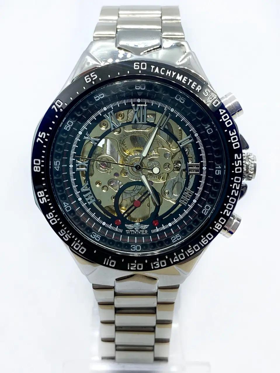 Часы мужские механические наручные Winner Skeleton с автоподзаводом Серебристые с золотом (IBW903SY) - фото 5