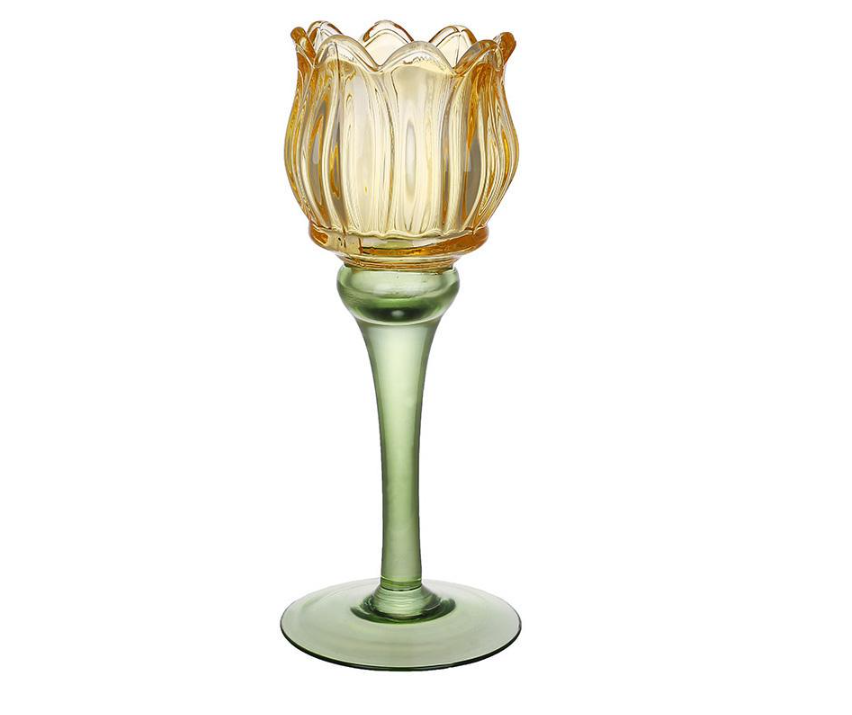 Подсвечник стеклянный Желтый Тюльпан 8х19 см Подсвечник стеклянный Желтый Тюльпан 8х19 см