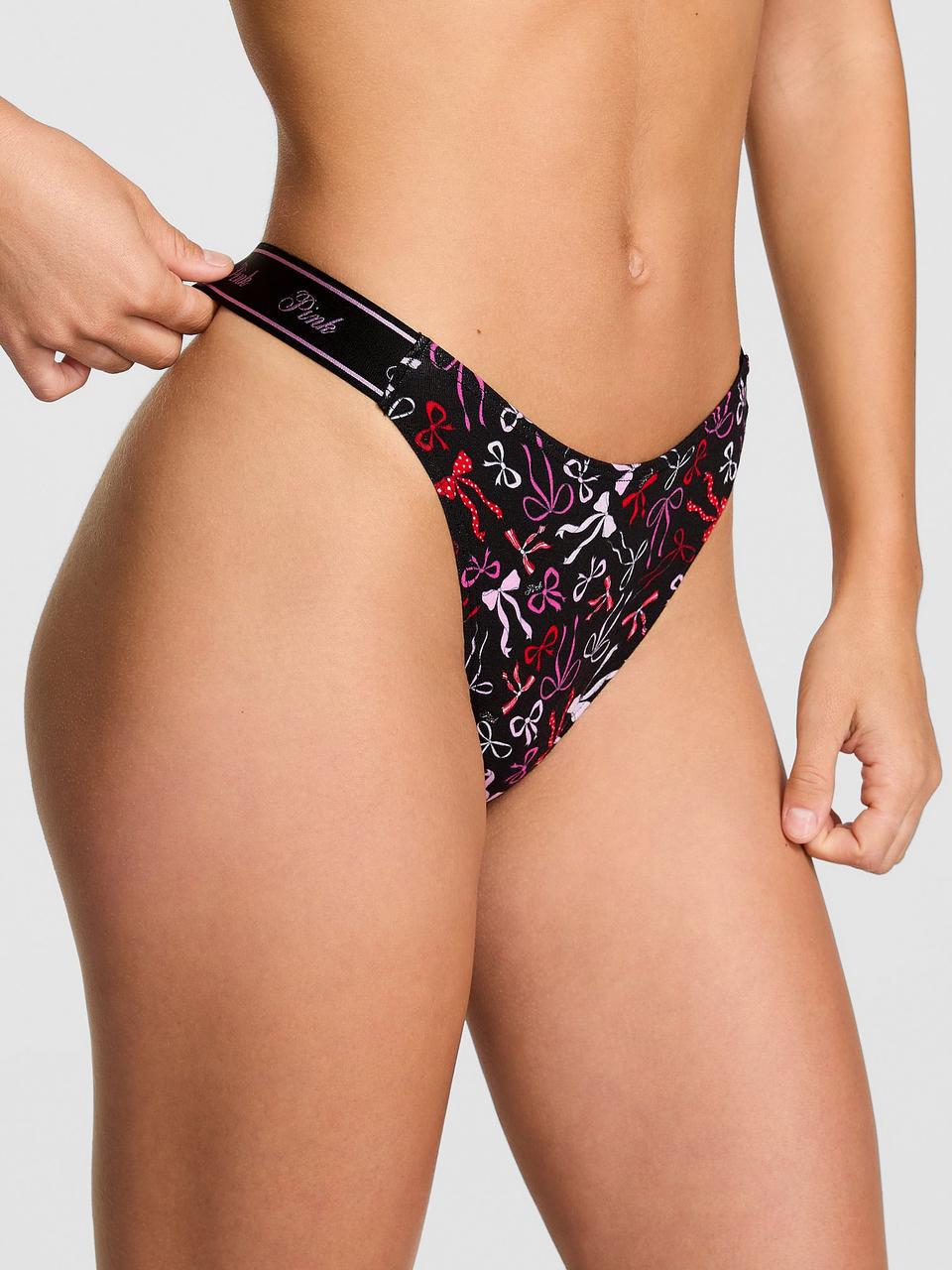 Трусики женские Victoria's Secret Logo Cotton Shine High-Leg Thong S Черный (28261994762)
