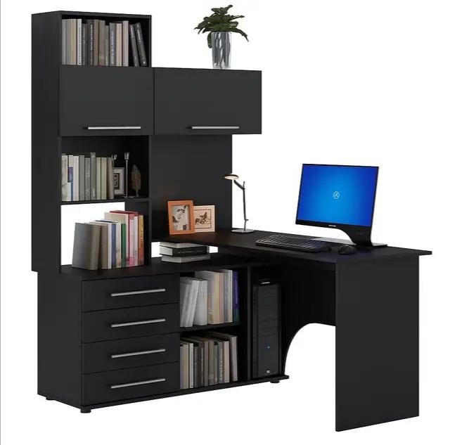 Компьютерный стол угловой с надстройкой Черный (111456) - фото 1 Компьютерный стол угловой с надстройкой Черный (111456) - фото 1