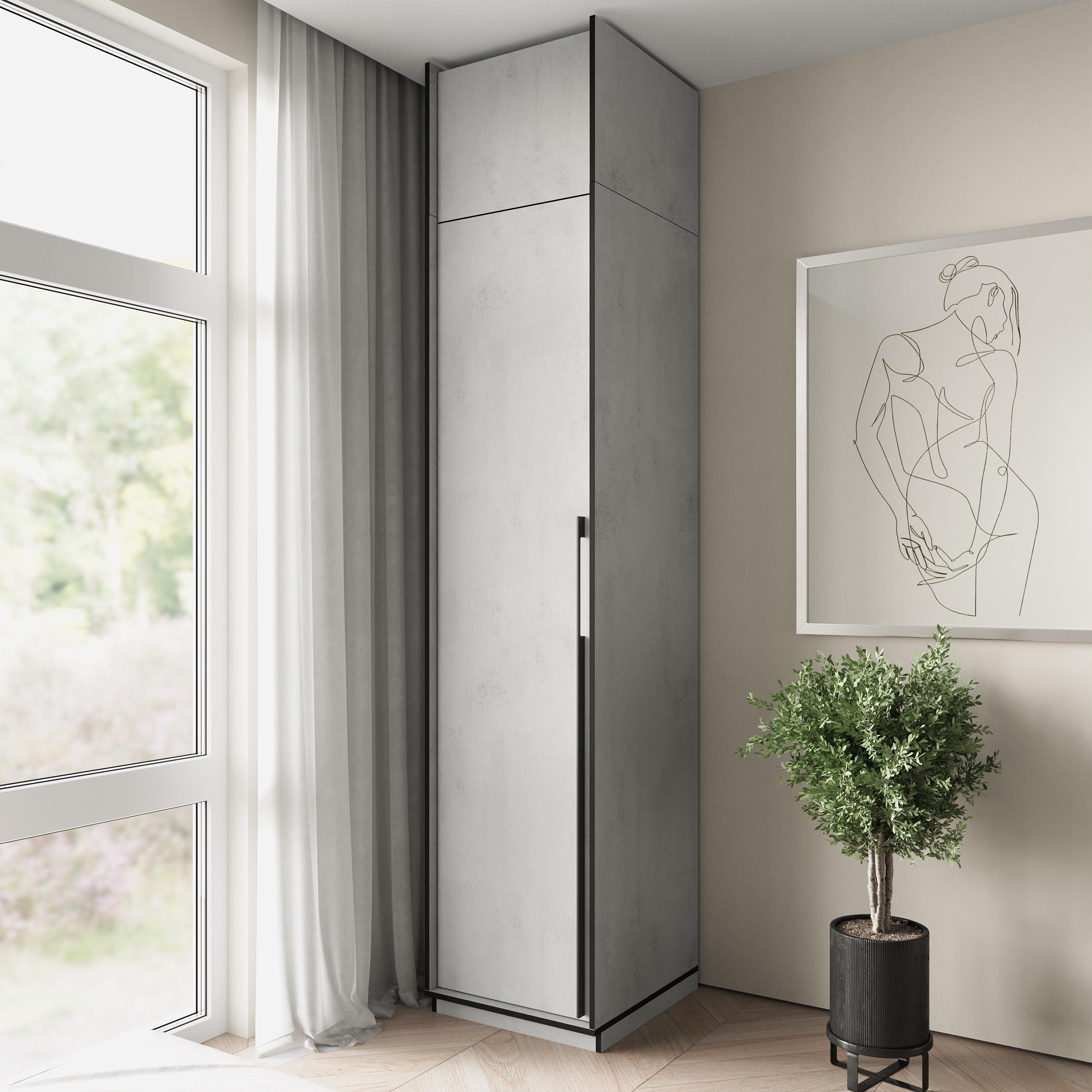 Шафа-пенал в передпокій розпашна однодверна на 6 полиць з антресолью 519х2500х570 мм Бетон тефра (mr-11a-bf)