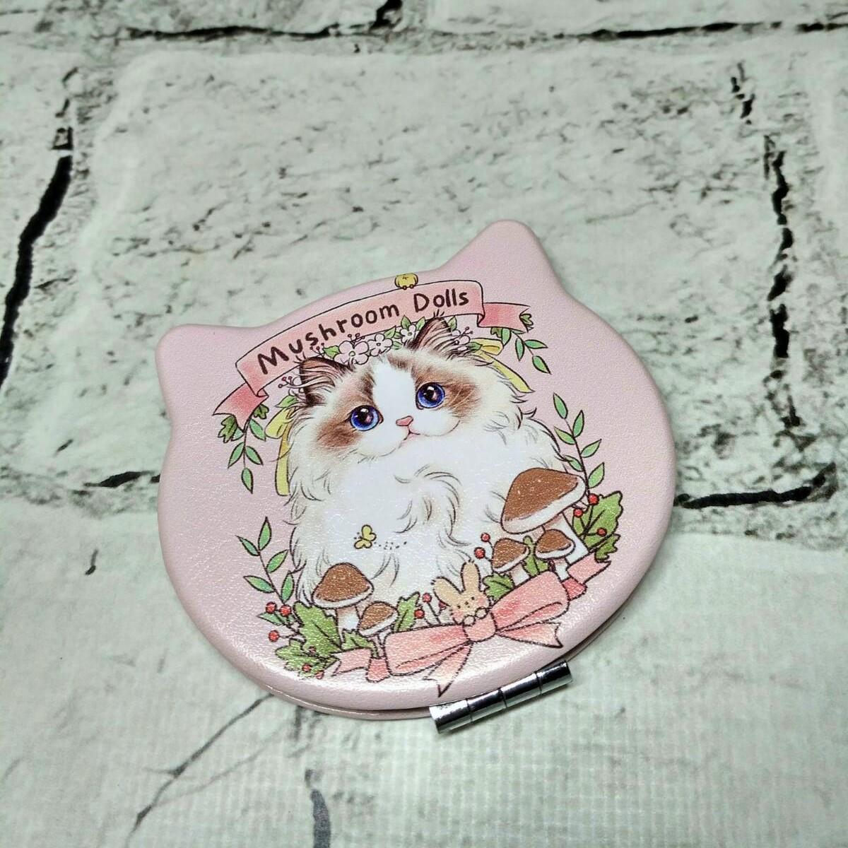 Зеркало карманное косметическое Котик 7,5х6,5 см Розовый (А262)