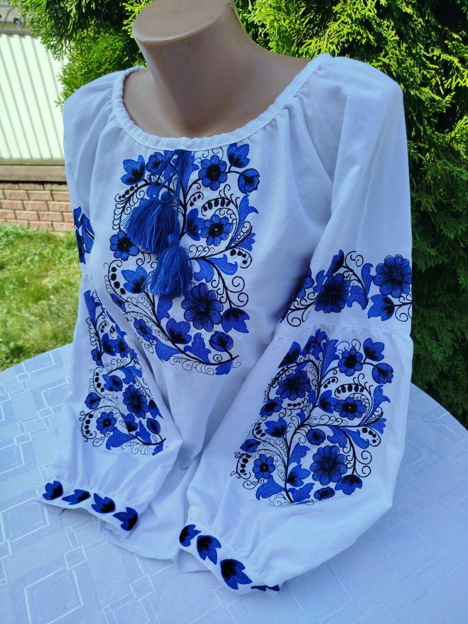 Вишиванка жіноча Листочок на натуральному домотканому полотні р. 42 Білий/Синій (2411643964) - фото 3 Вишиванка жіноча Листочок на натуральному домотканому полотні р. 42 Білий/Синій (2411643964) - фото 3