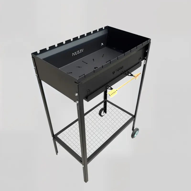 Мангал Vesuvi Base 600 с металлическим каркасом на колесах 3 мм на 10 шампуров Черный (102-15-m-Base603)