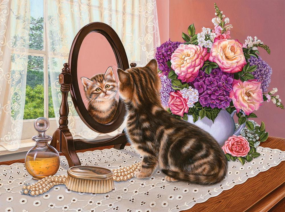 Алмазная мозаика Котик у зеркала на подрамнике 50x40 см (27560)