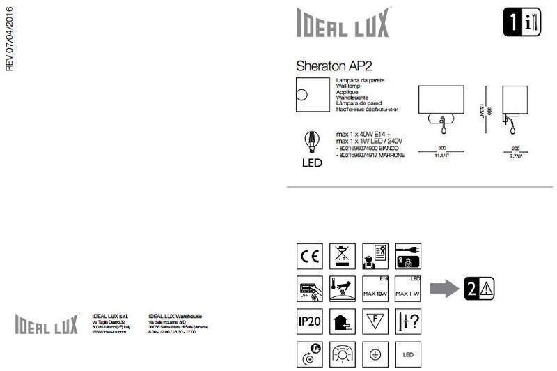 Бра Ideal Lux SHERATON AP2 BIANCO (074900) - фото 4