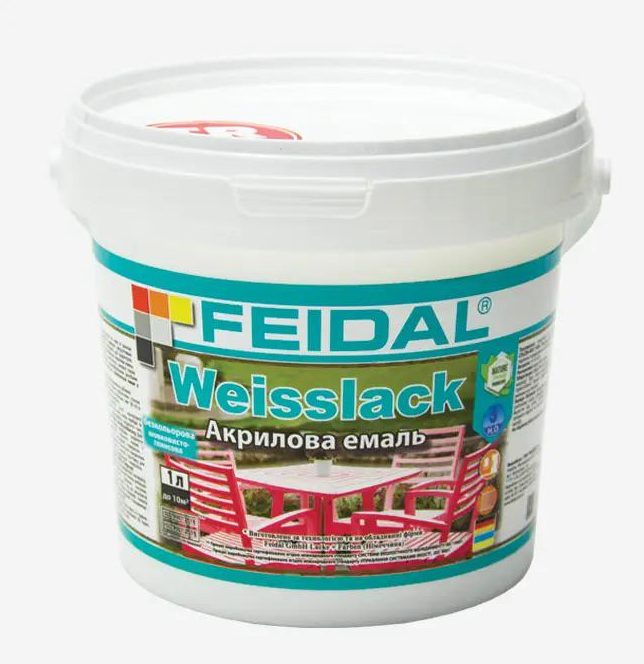 Эмаль акриловая Feidal Weisslack база тонировки в темные цвета шелковистый глянец 1 л Бесцветный