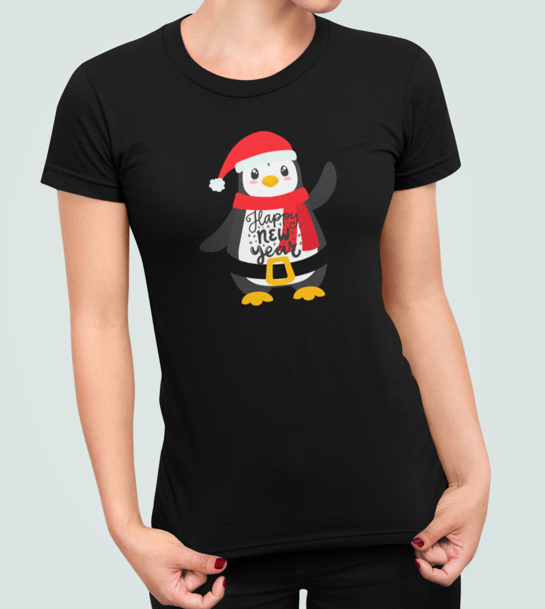 Футболка женская новогодняя Stedman с принтом Happy new year Веселый пингвин XL Черный (НГ41.1-4)
