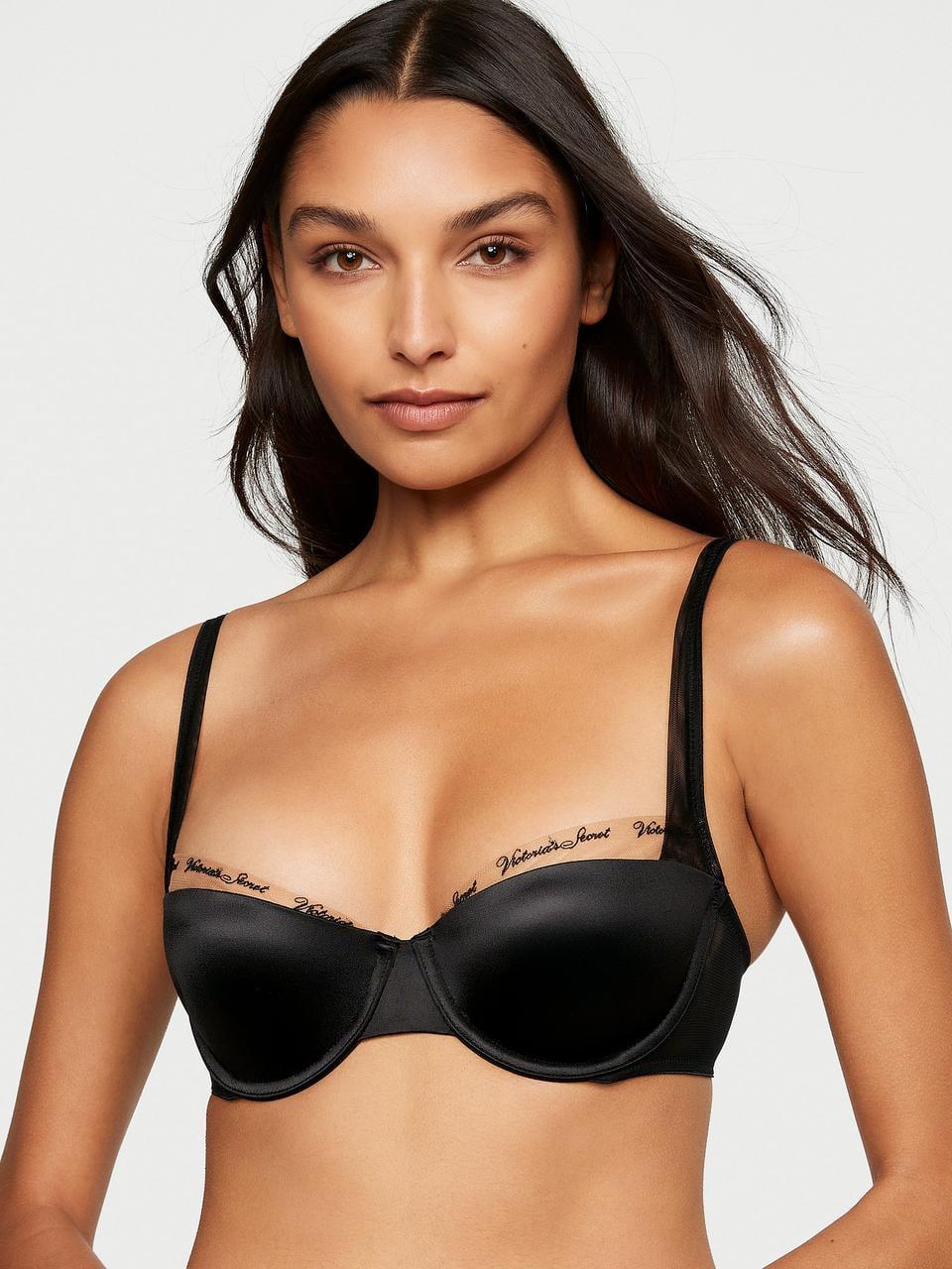 Бюстгальтер Victoria's Secret Smooth Logo Embroidery Lightly Lined Balconette 75C Черный (2287062612)