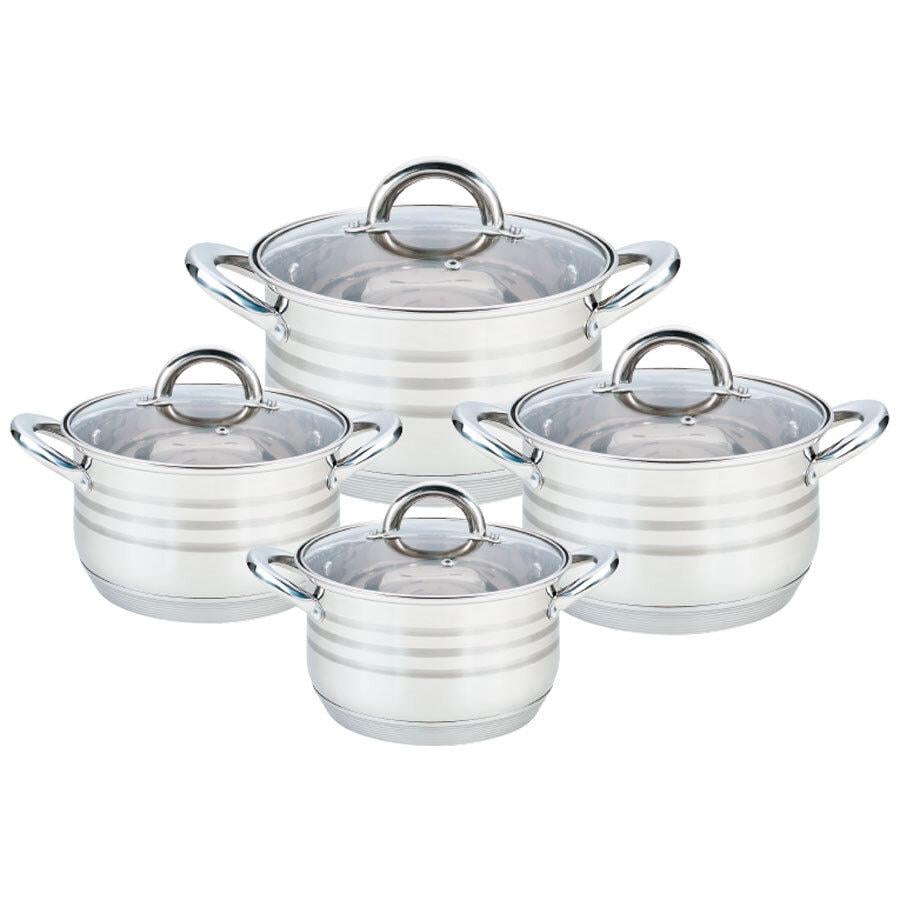 Набор посуды Maestro Basic из нержавеющей стали со стеклянными крышками 2,9 л/3,9 л/5,1 л/6,5 л 8 пр. (71286e4a)