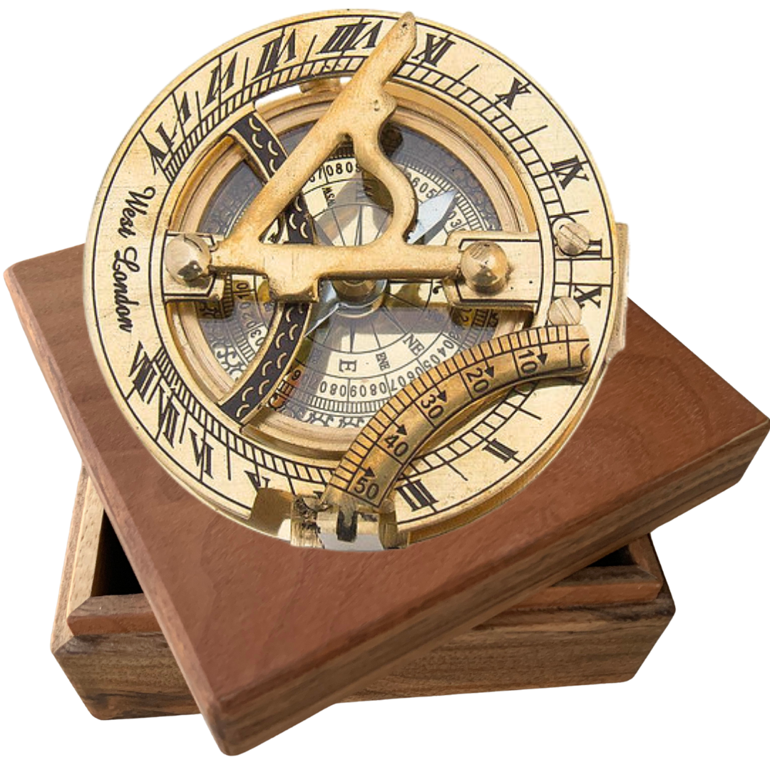 Компас из бронзы в деревянном футляре Солнечные Часы 7 см