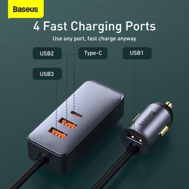 Автомобільний зарядний пристрій Baseus Share Together PPS 3xUSB+Type-C 1,5 м Сірий - фото 8