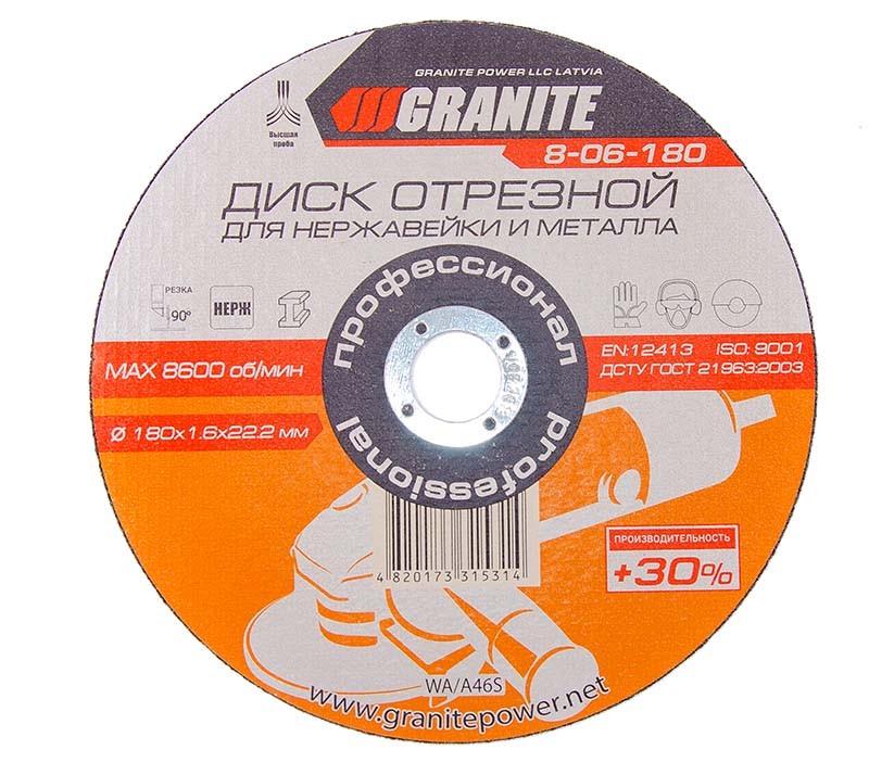 Диск абразивный Granite Profi отрезной для нержавейки и металла 30 180х1,6х22,2 мм (8-06-180)