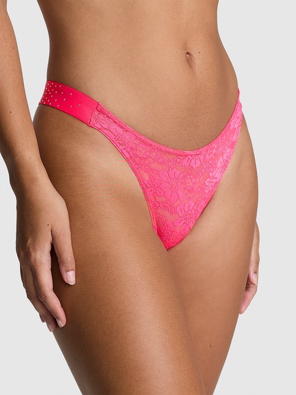 Трусики стрінги жіночі Victoria's Secret wink Bling Lace High-Leg Thong Panty М Кораловий (26979240)