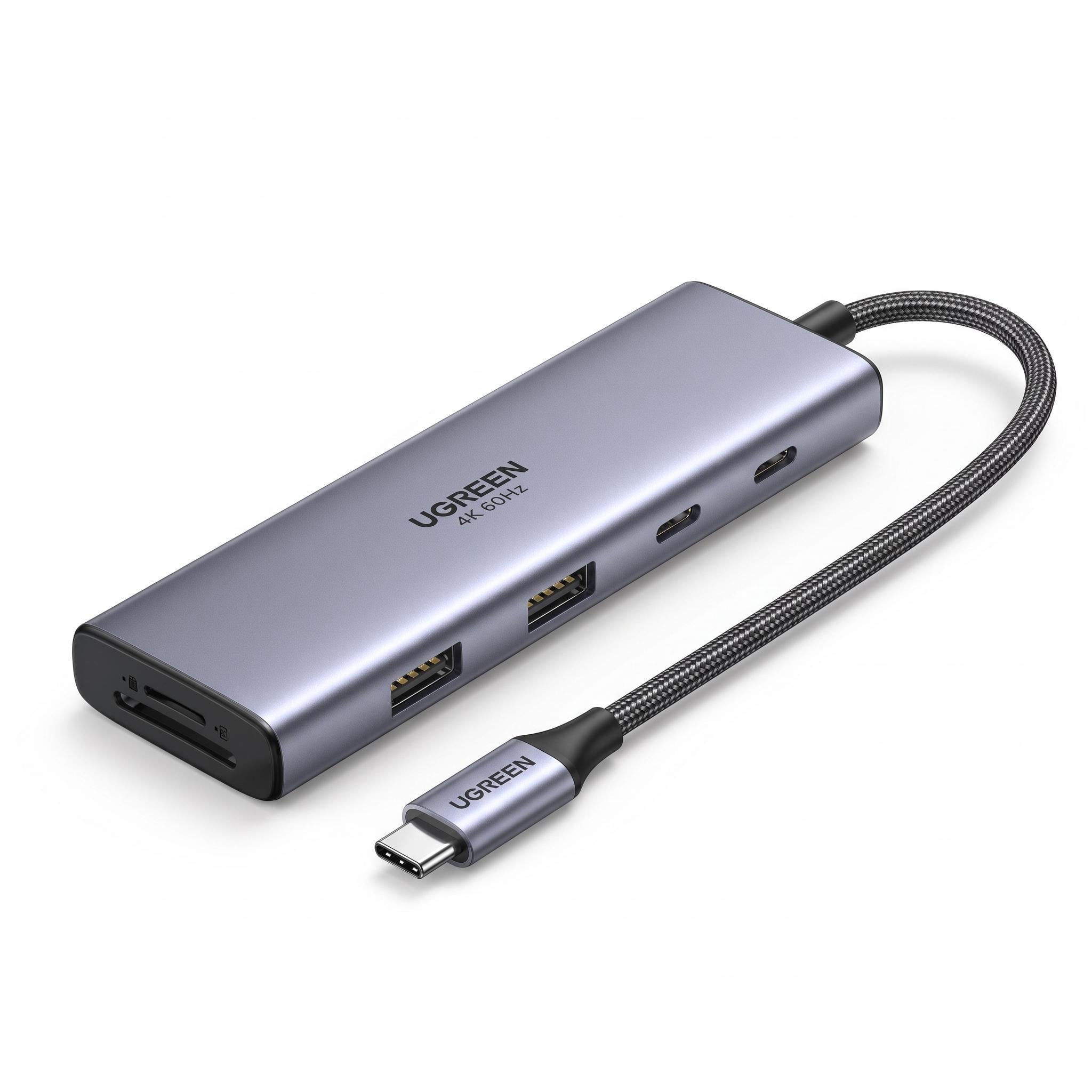 Док-станция UGREEN CM498 USB-C 9в1 хаб 2 USB-A/2 USB-C/HDMI/RJ45 Темно-серый (15375)