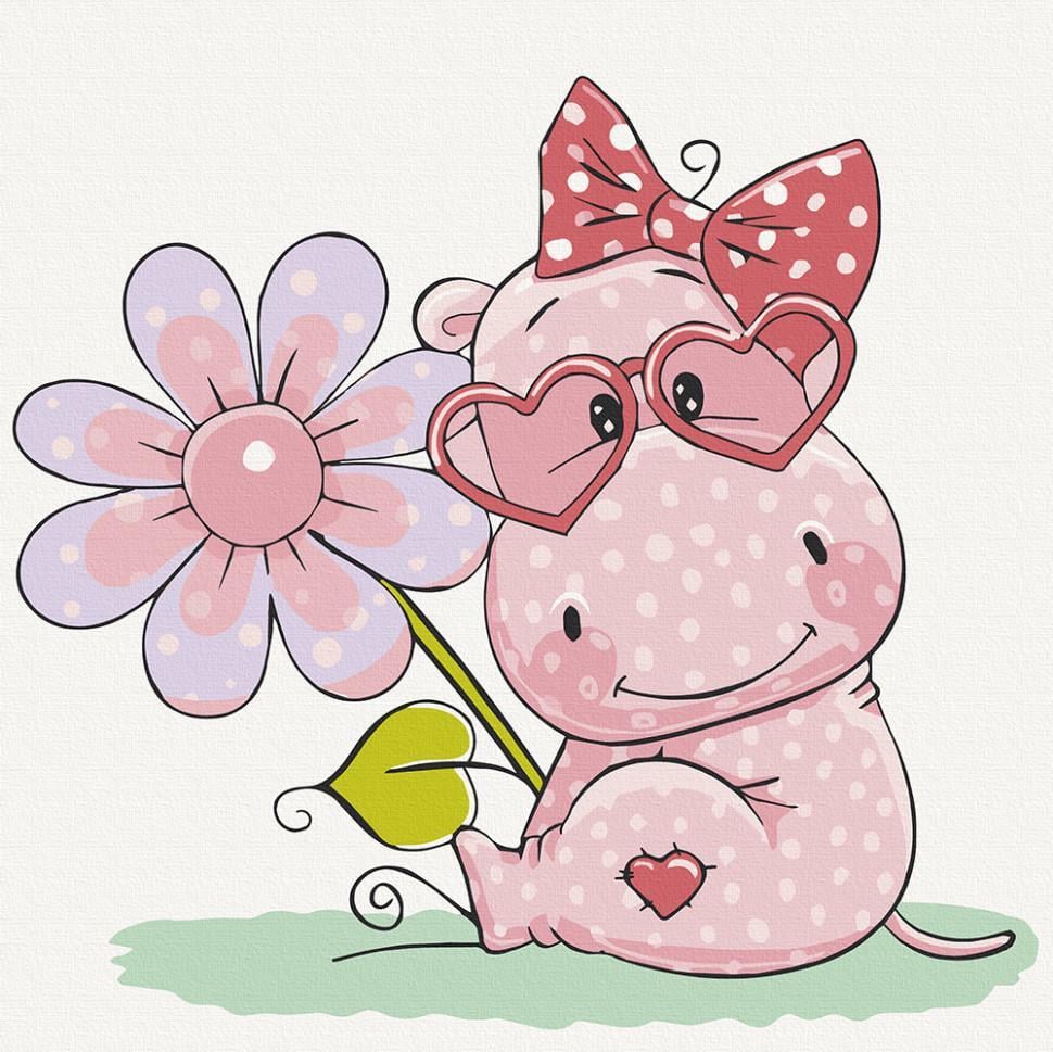 Картина по номерам ART CRAFT Бегемотик с цветком 15539-AC 30x30 см (RLT20002)