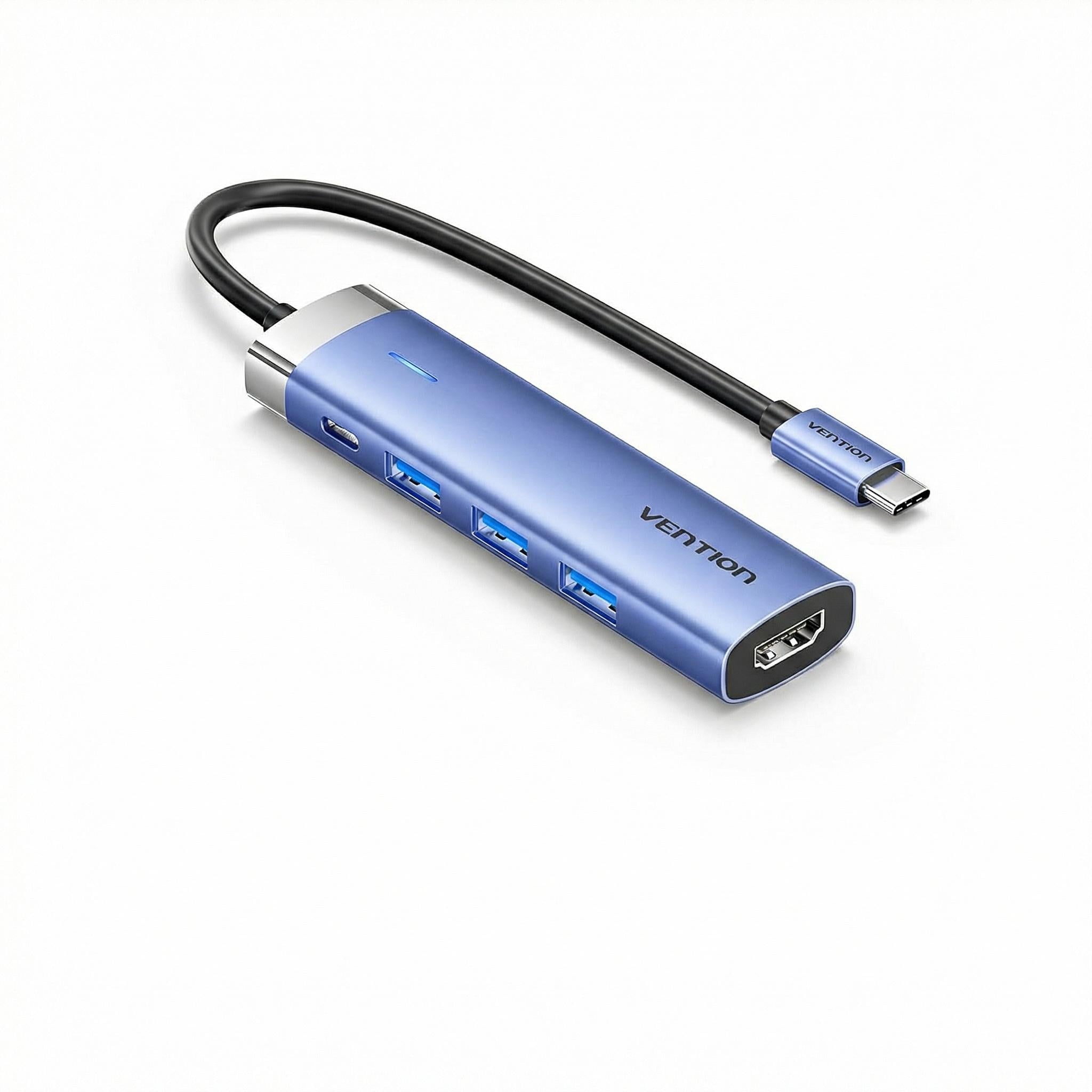 Док-станція 5в1 USB-C Vention HDMI 4K/3xUSB 3.0/PD 100 Вт Синій (TGESB)