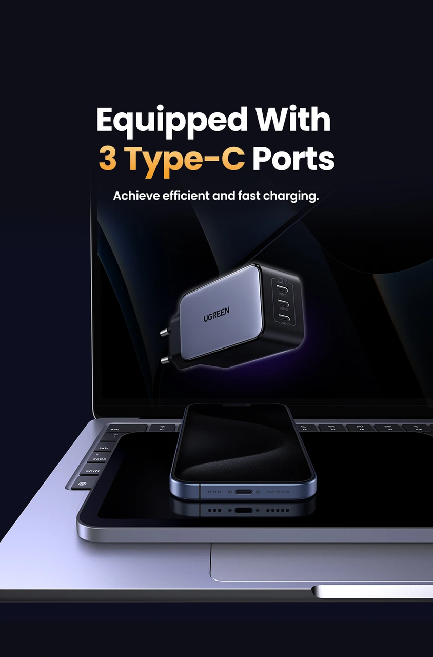Зарядное устройство UGREEN X556 65W GaN Fast Charger 3-Port USB-C (2000194) - фото 7