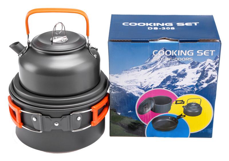 Набір туристичного посуду Cooking Set DS-308 Помаранчеві ручки - фото 3