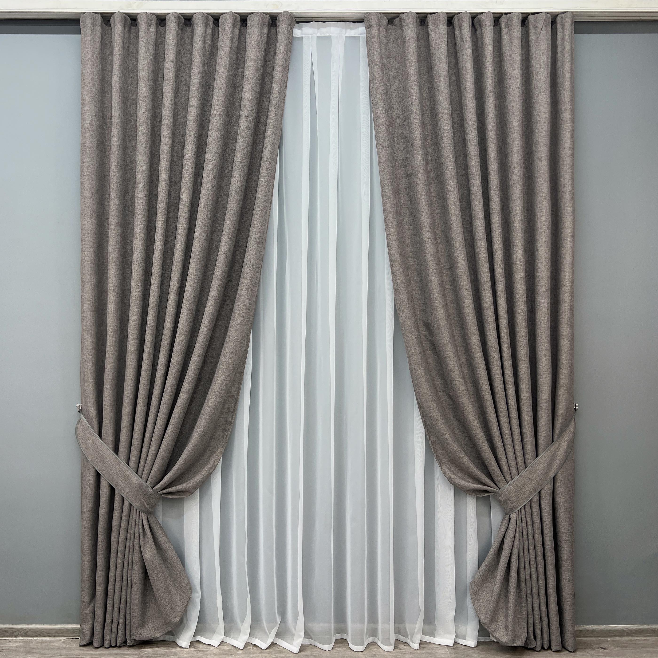 Комплект готовых штор VR-Textil Лен Мешковина №1769ш 200х270 см 2 шт. Серый (32-446)
