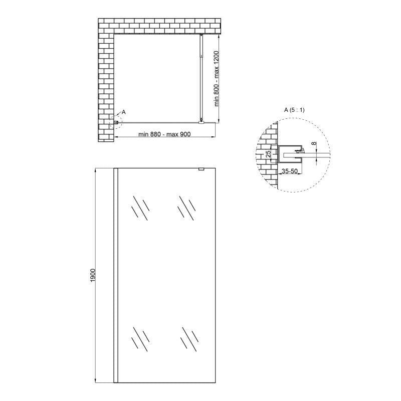 Душова перегородка Q-tap Walk-In Standard CRM209.C8 90х190 см (22060729) - фото 2