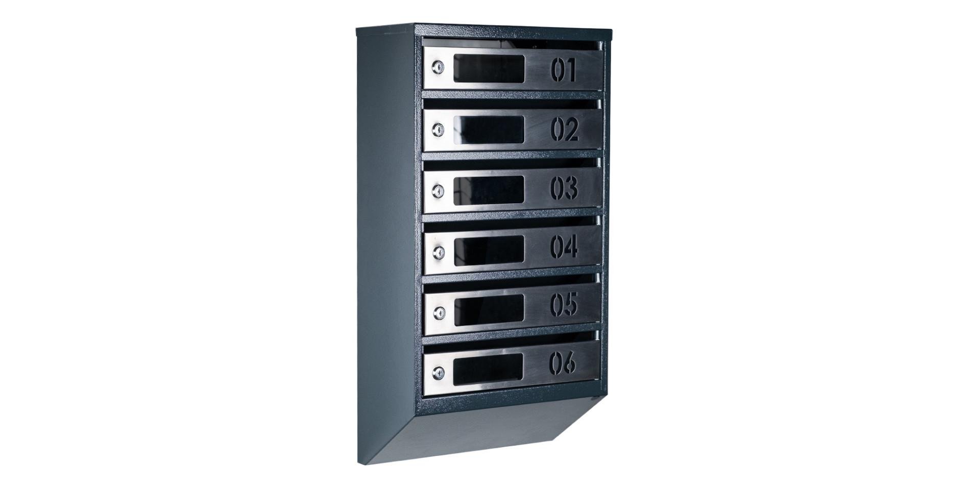 Почтовый ящик Галиндустрия ЯП-06-D многосекционный на 6 квартир металлический дверцы из нержавеющей стали Антрацитовый (132-119-000007554)