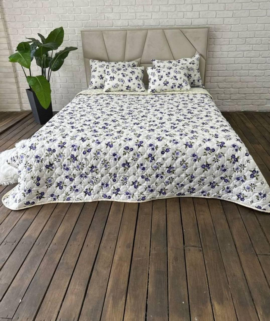 Покривало 220х240 см з подушками 2х40х60 см Білий з синім (Д-mur-cap25-006)