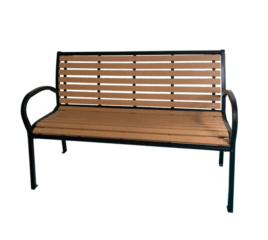 Лавка садова сталева Garden Line зі спинкою та підлокітниками 125х60х80 см Коричневий (MEB0865)