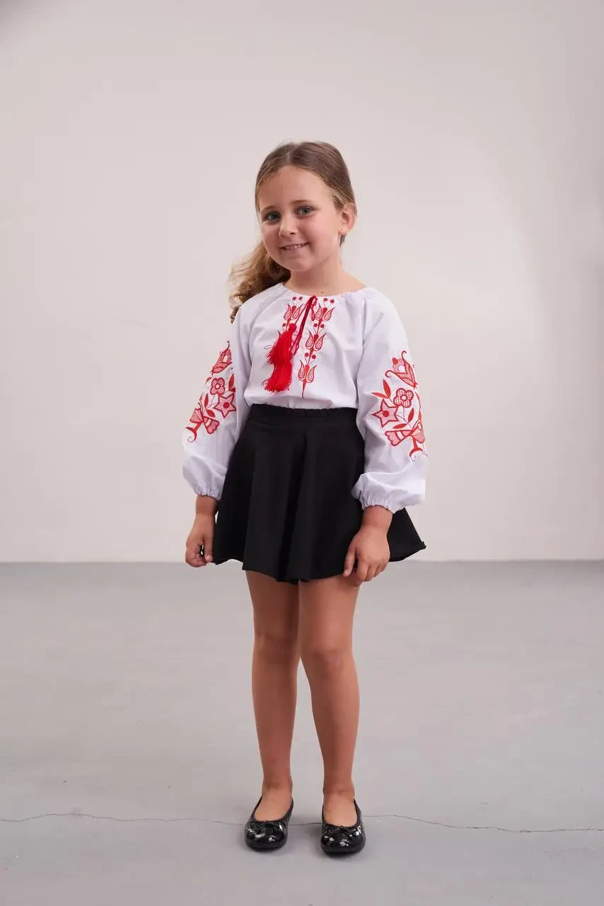 Вышиванка для девочки Птица в цветах 116 см (rd241) - фото 2 Вышиванка для девочки Птица в цветах 116 см (rd241) - фото 2