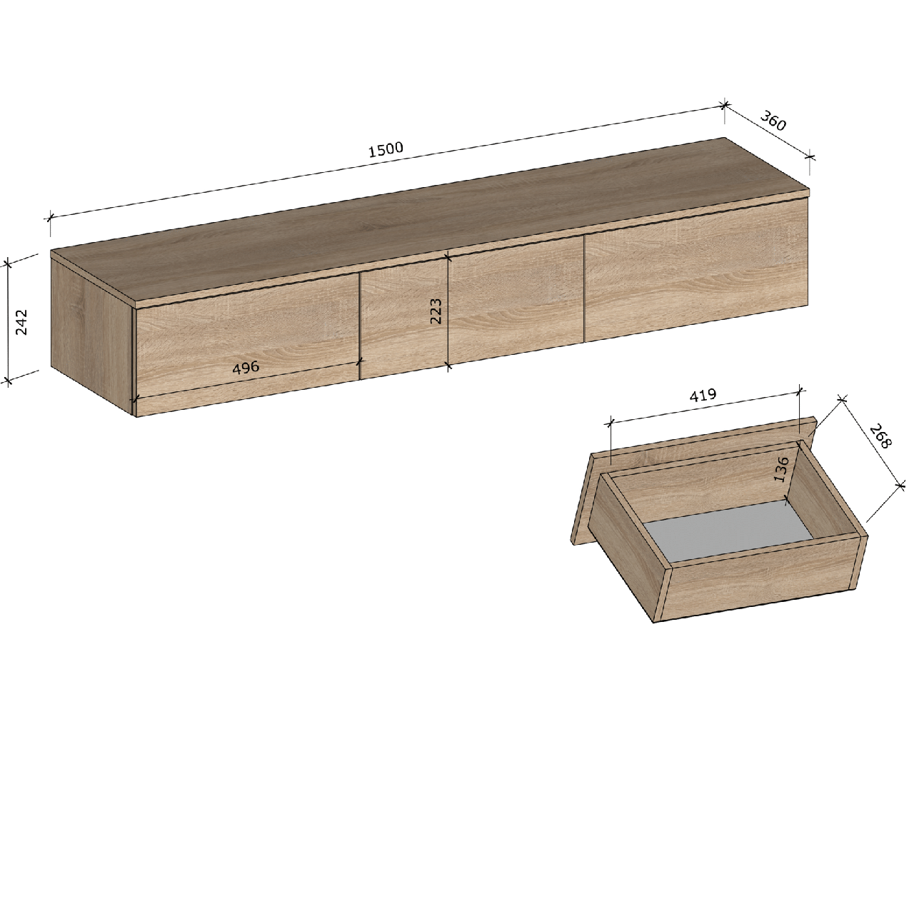 Тумба под телевизор Sanro подвесная 1500x242x360 мм Апалачи (T221) - фото 2