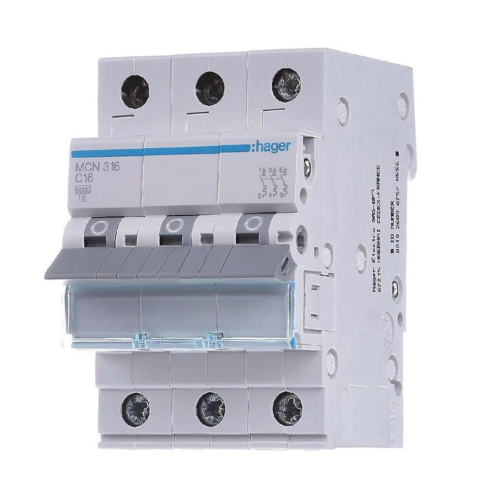 Автоматический выключатель Hager 3P 16A C 6 kA MCN316 3M - фото 1