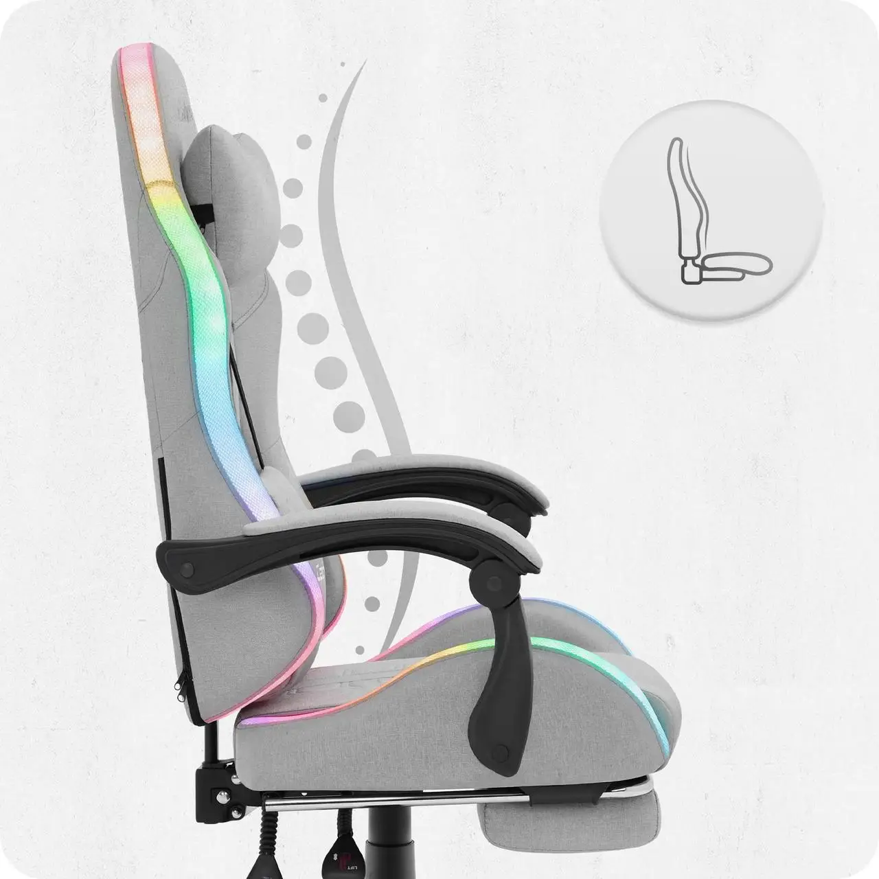 Крісло геймерське з підставкою для ніг Cabro C501 RGB Grey тканина до 150 кг (AN-С501GRGB) - фото 7