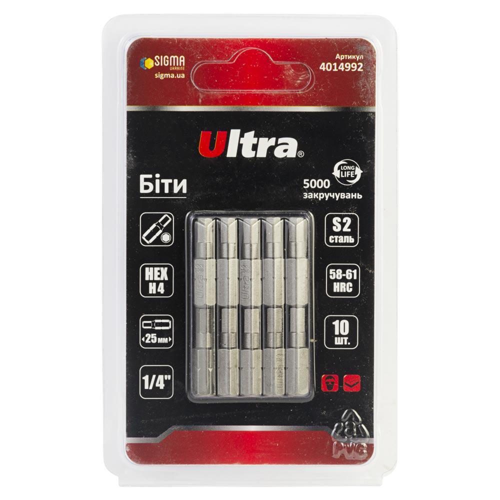 Набор бит Ultra HEX 4 x 25 мм 1/4" 10 шт. S2 в блистере (4014992)