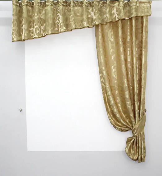 Шторки кухонные с ламбрекеном 280х160 см Золотистый (097к)