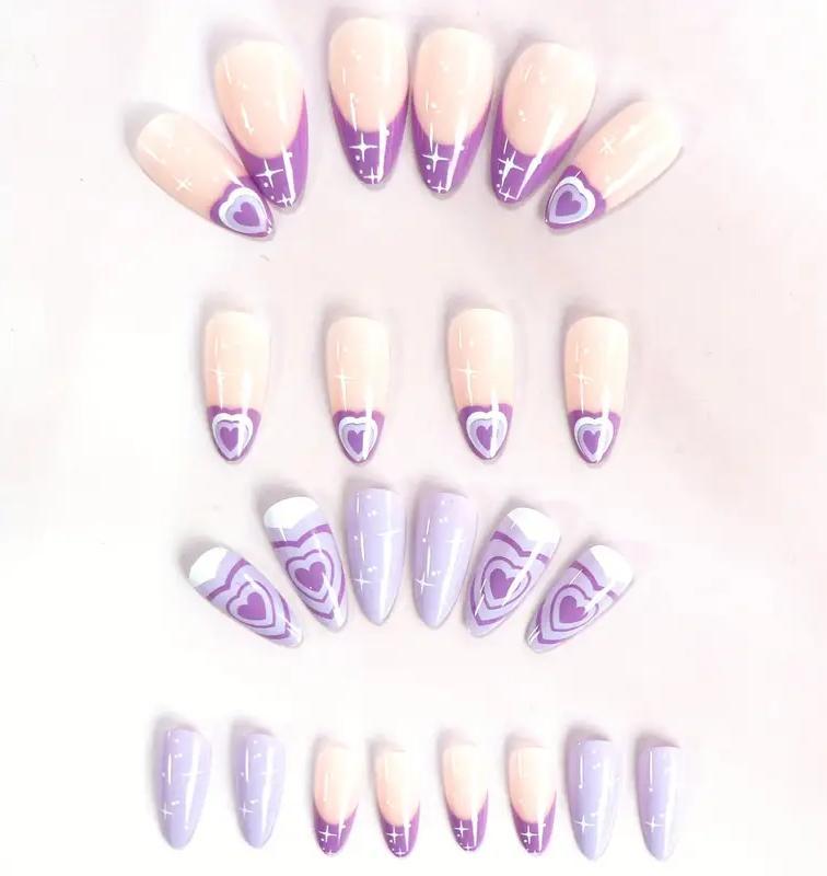 Накладные ногти Сердце со звездами миндаль средней длины с клеевыми пластинами 24 шт. Фиолетовый (2789190717) - фото 4 Накладные ногти Сердце со звездами миндаль средней длины с клеевыми пластинами 24 шт. Фиолетовый (2789190717) - фото 4